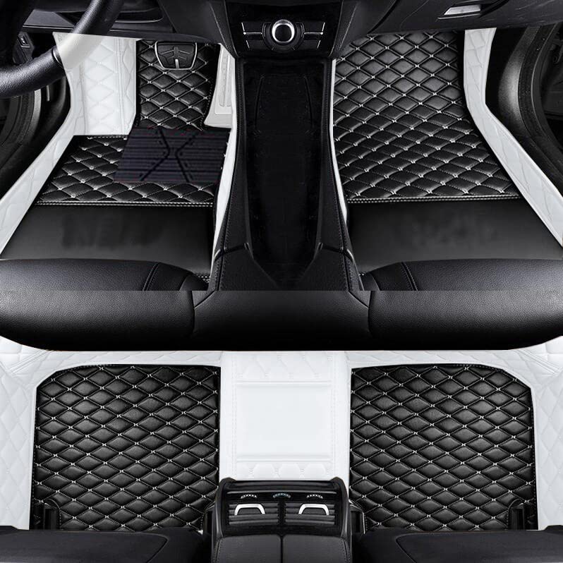 Custom Fit Car Floor Mats by SARAHS - Waterproof PU Leather Full Coverage for Most Cars, SUVs, and Trucks - Automotive Liners to Protect Vehicle Interior Floor Accessories (Black White 2)