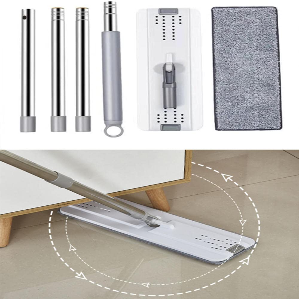 Set di Mocio Piatto e Secchio Mop per la Pulizia Mop Autolavante e Asciutto con 4 Cuscinetti per Mocio Riutilizzabili Microfibra in Microfibra per a 360 gradi Acciaio inox Mop Piatto