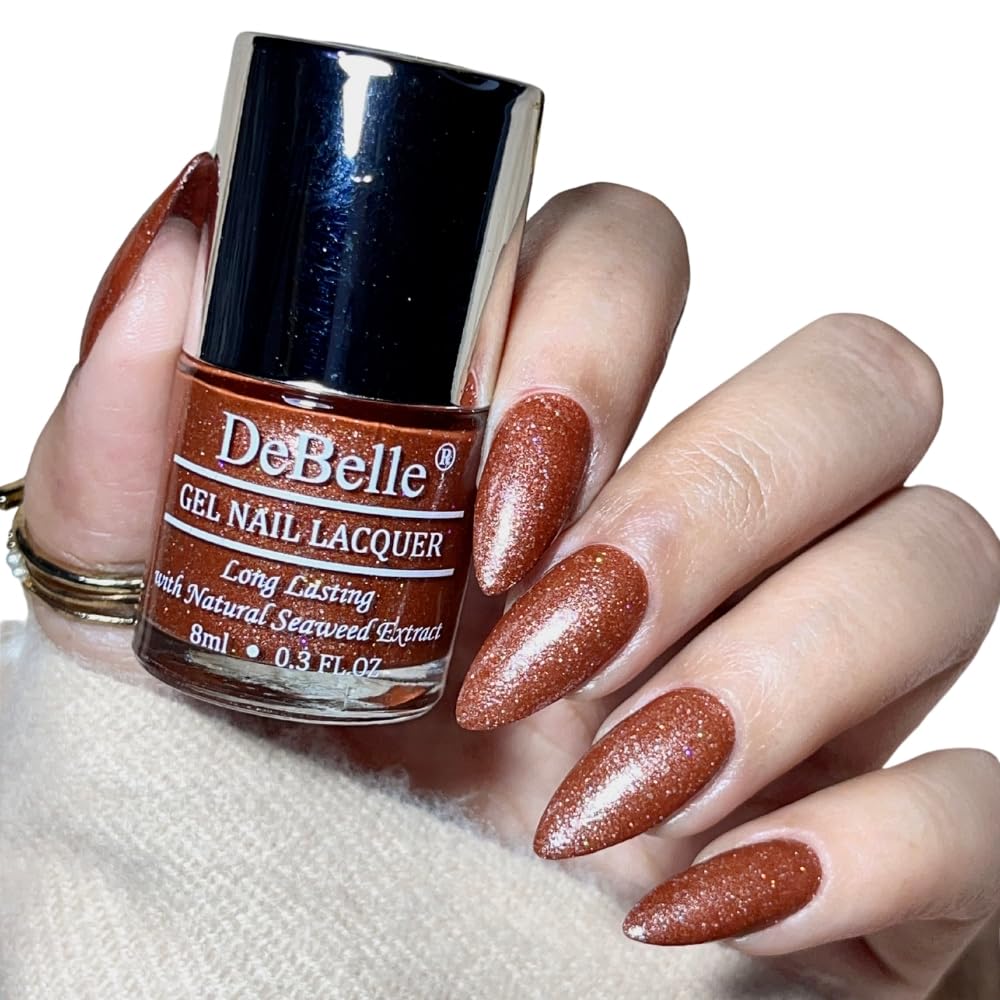 DeBelle Gel Nail Polish Starry Walnut (Glitter Dark Brown Nail Paint)|Non UV - Gel Finish |Chip Resistant | Seaweed Enriched Formula| Long Lasting|Cruelty and Toxic Free| 8ml-image-21