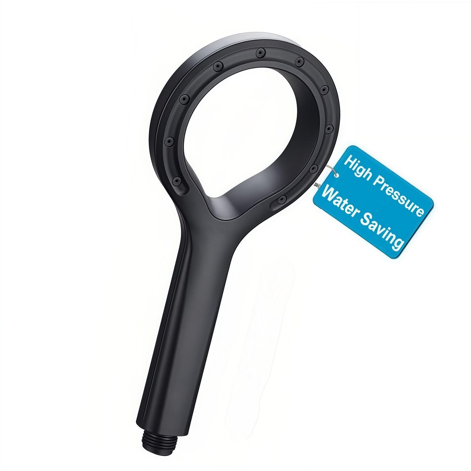 High Pressure(220%) Water Saving(60%) Handheld Shower Head with Polymer Water Mist Spray, Unique Star Ring Shaped Black Shower Head