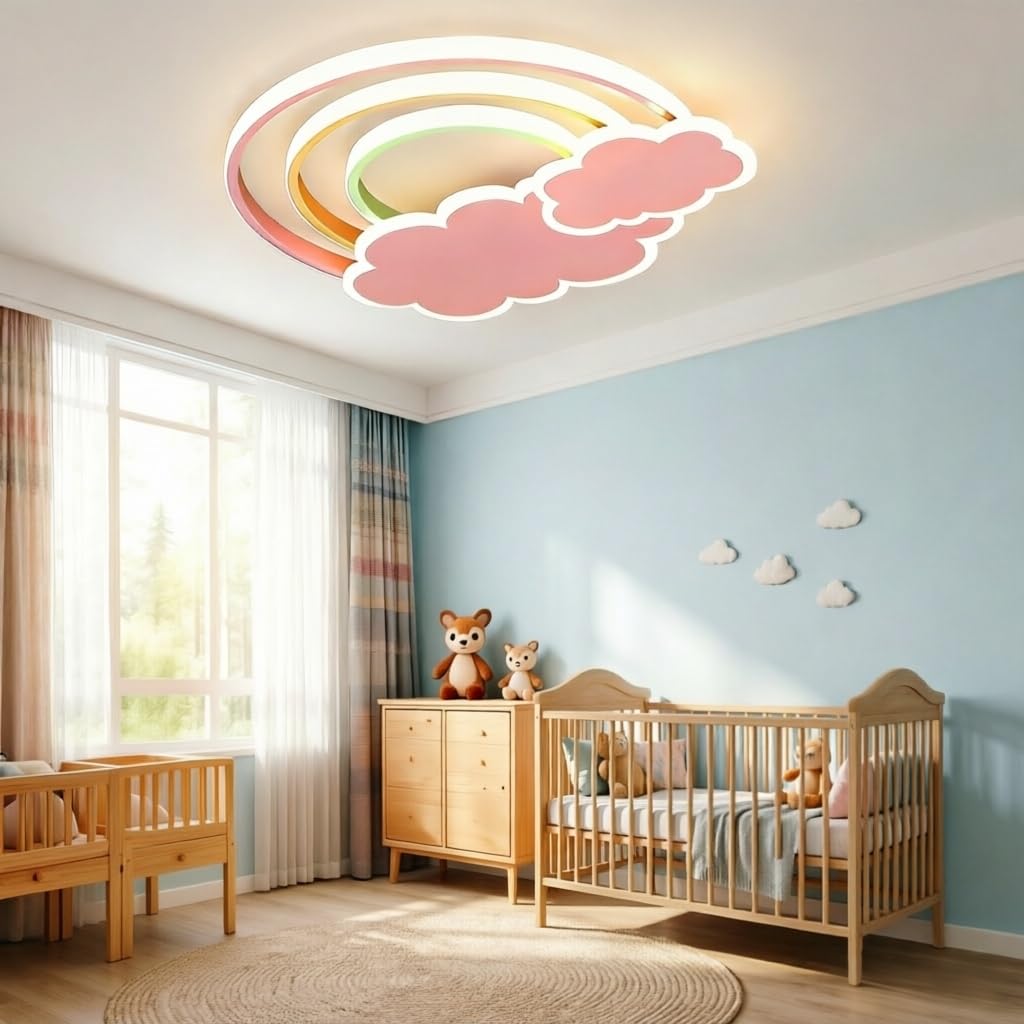 Lampa sufitowa LED Pokój dziecięcy Ściemniana lampa sufitowa z pilotem Chłopiec Dziewczyna Chmury Tęcza Lampka nocna do sypialni Salon Pokój dziecięcy Balkon 3000K-6000K Oświetlenie sufitowe
