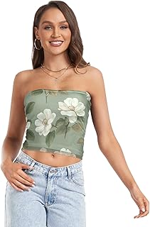 Chic Gardenia Sage Green Women's Strapless Crop Tops Tight Strapless Seamless Bra Tube Bra for Teen Party, Chic Gardenia S...