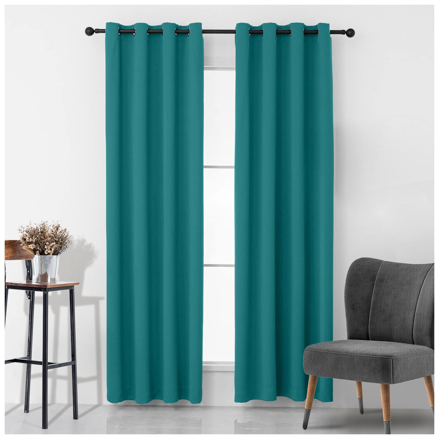 Gc Gaveno Cavailia Teal Elegant Faux Silk Curtains, Ring Top, 90X90 Inch