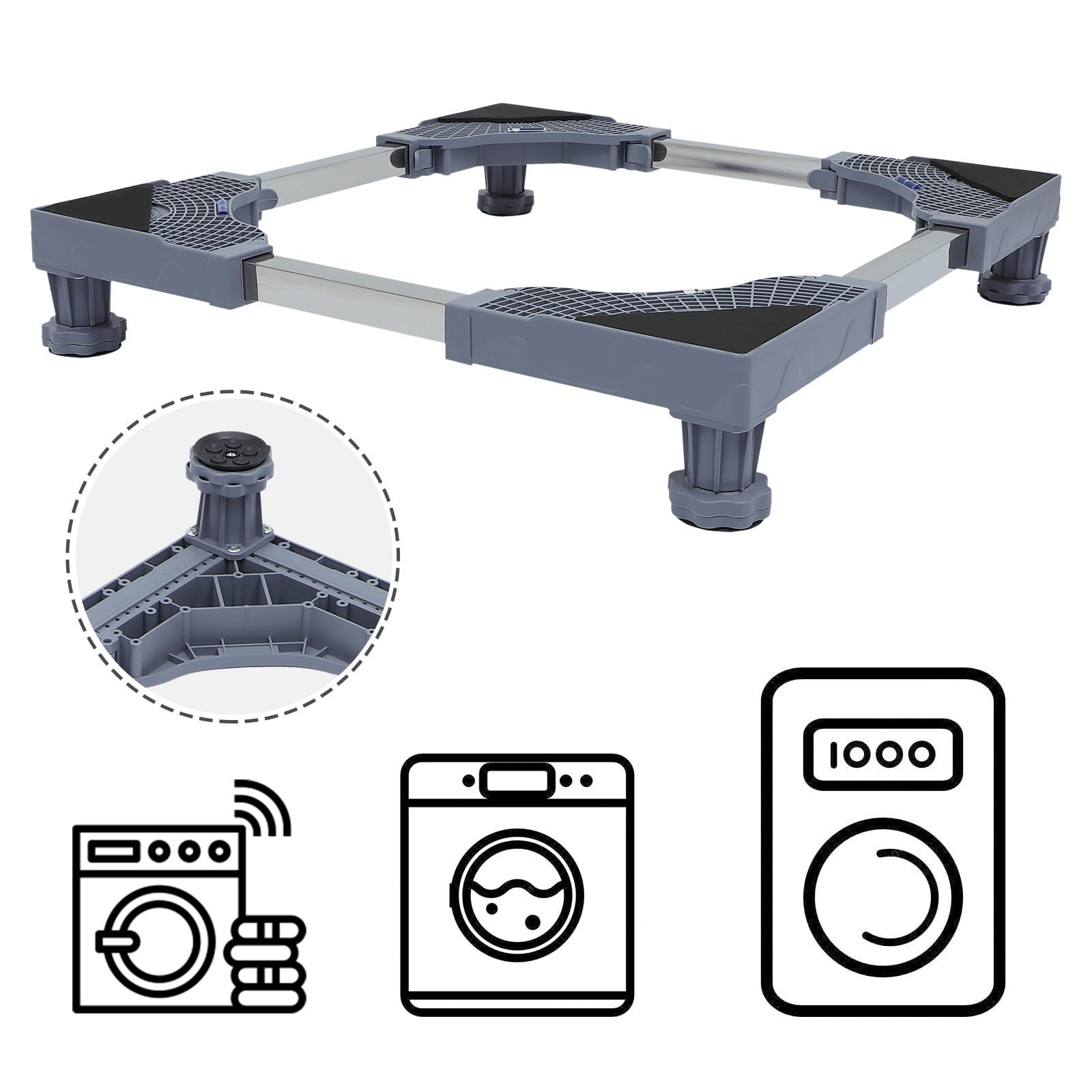 jojofuny Base Móvil Ajustable y Patas de Plástico Ruedas Giratorias de 360 para Facilitar Limpieza y Evitar Deslizamientos para Lavadora