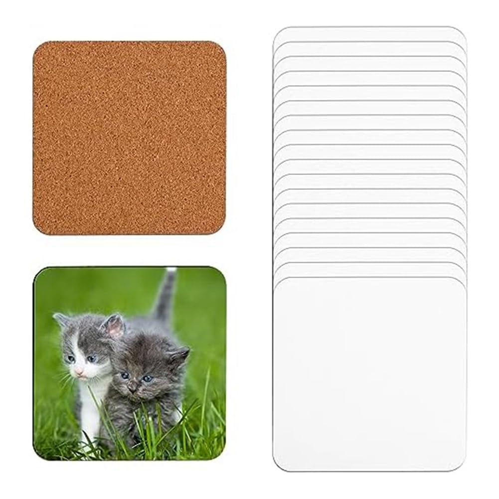 ROBMNE 20 PCS Sublimation Coasters Blank MDF Cork Backed Heat Transfer Coasters for DIY Painting Art Crafts,