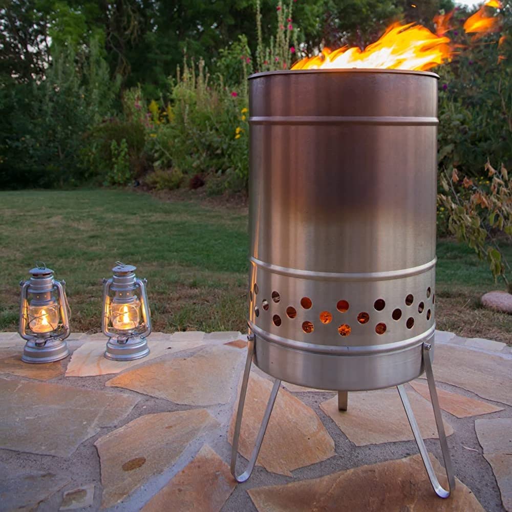 Feuerhand Feuertonne Pyron mit Smokeless-Effekt - Feuerstelle aus hochwertigem Edelstahl - Rauch- und rußarmen Wärmen und Grillen auf der Terrasse - 44,5 x 74 x 44,5 cm