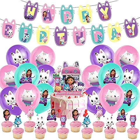 Gabbys Dollhouse Birthday Decoration, 44 Pieces, Gabbys Dollhouse Theme Birthday, Gabbys Dollhouse Birthday Banner, Balloons, Cake Topper, Gabbys Dollhouse Party Balloons, Boys Girls Party Decoration Cover