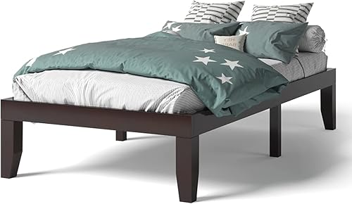 Miniatura 10 de KOTEK Base de cama de plataforma de madera maciza de 14 pulgadas, base de colchón con soporte de listones de madera, base de cama de madera de goma,