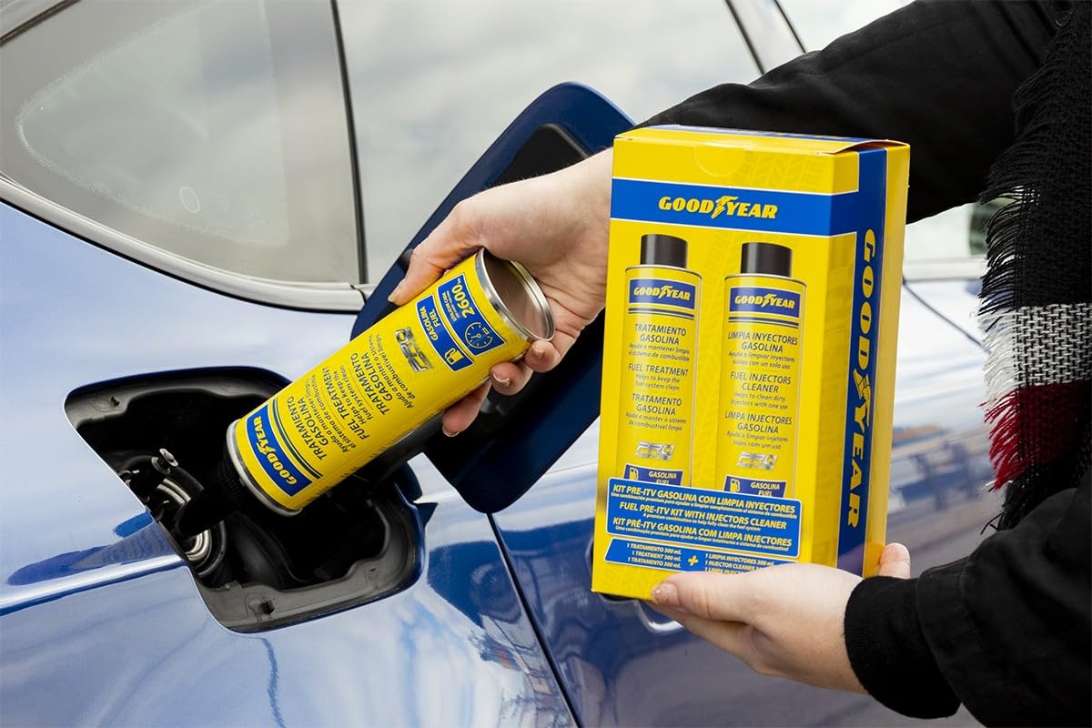 Goodyear Pro Additives Kit di pre-ispezione benzina con detergente per iniettori, Additivo benzina 300+300 ml