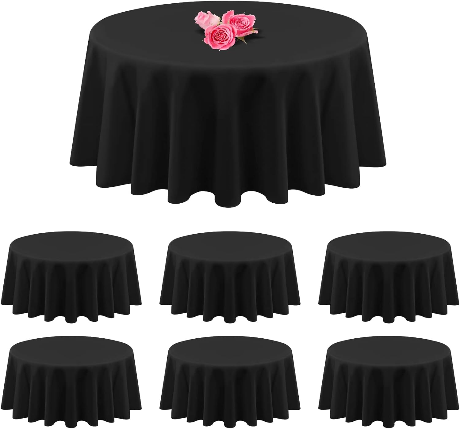 YMHPRIDE 6 Packs Black Round Table Cloth 90 Inch Circular Table Cloth