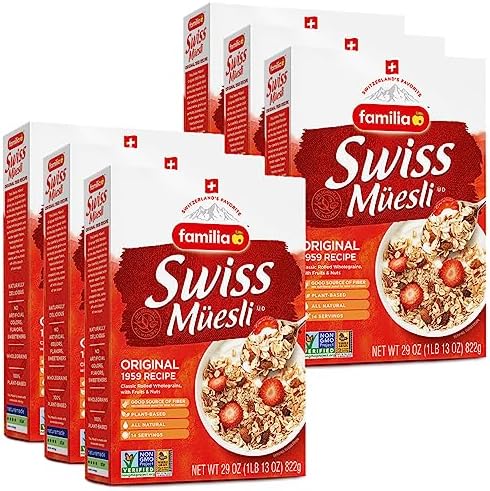 Swiss Muesli Cereal, Original Recipe with Fruit and Nuts - Enjoy Hot, Cold or as Overnight Oats, 29 oz (Pack of 6)
