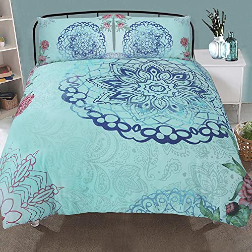 Nimsay Home Mandala-Bettbezug und Kissenbezüge, 100 % Baumwolle, Blau - King Size Cover