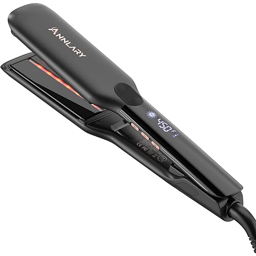 Hair Straightener, 1.75 Inch Flat Iron with Infrared and Ionic Technology, Titanium Plate with Ceramic Coating Dual Voltage Straightener with Heat-Resistant Silicone for All Hair Types