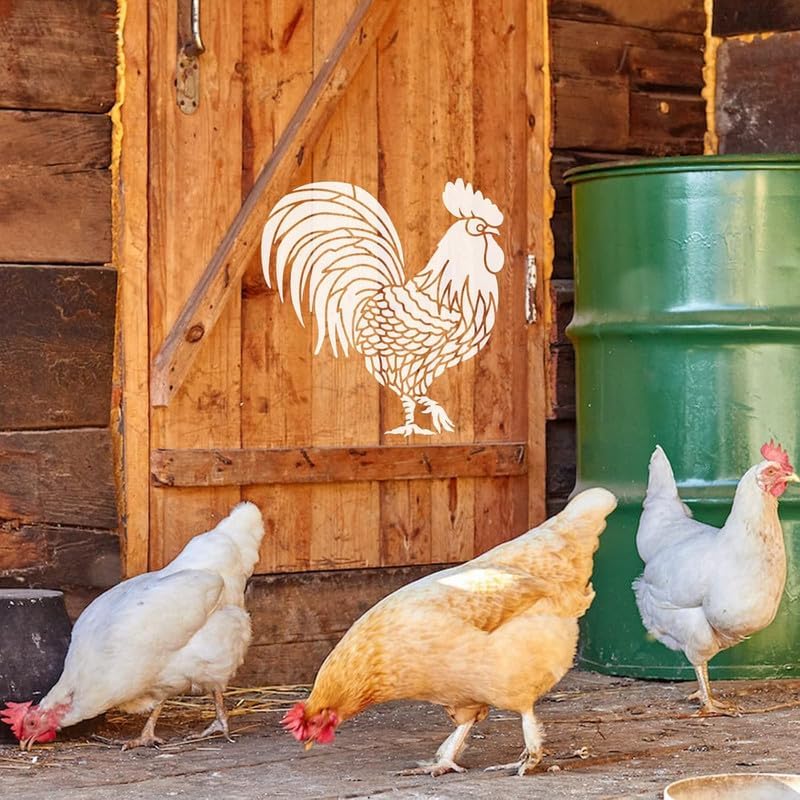 Mandala Soul Large Rooster Pattern Plastic Painting Stencils, 12x12inch Farm Animals Poultry Drawing Template for Painting on Floors, Walls, Doors, Tile, Wood, Cabinet 3