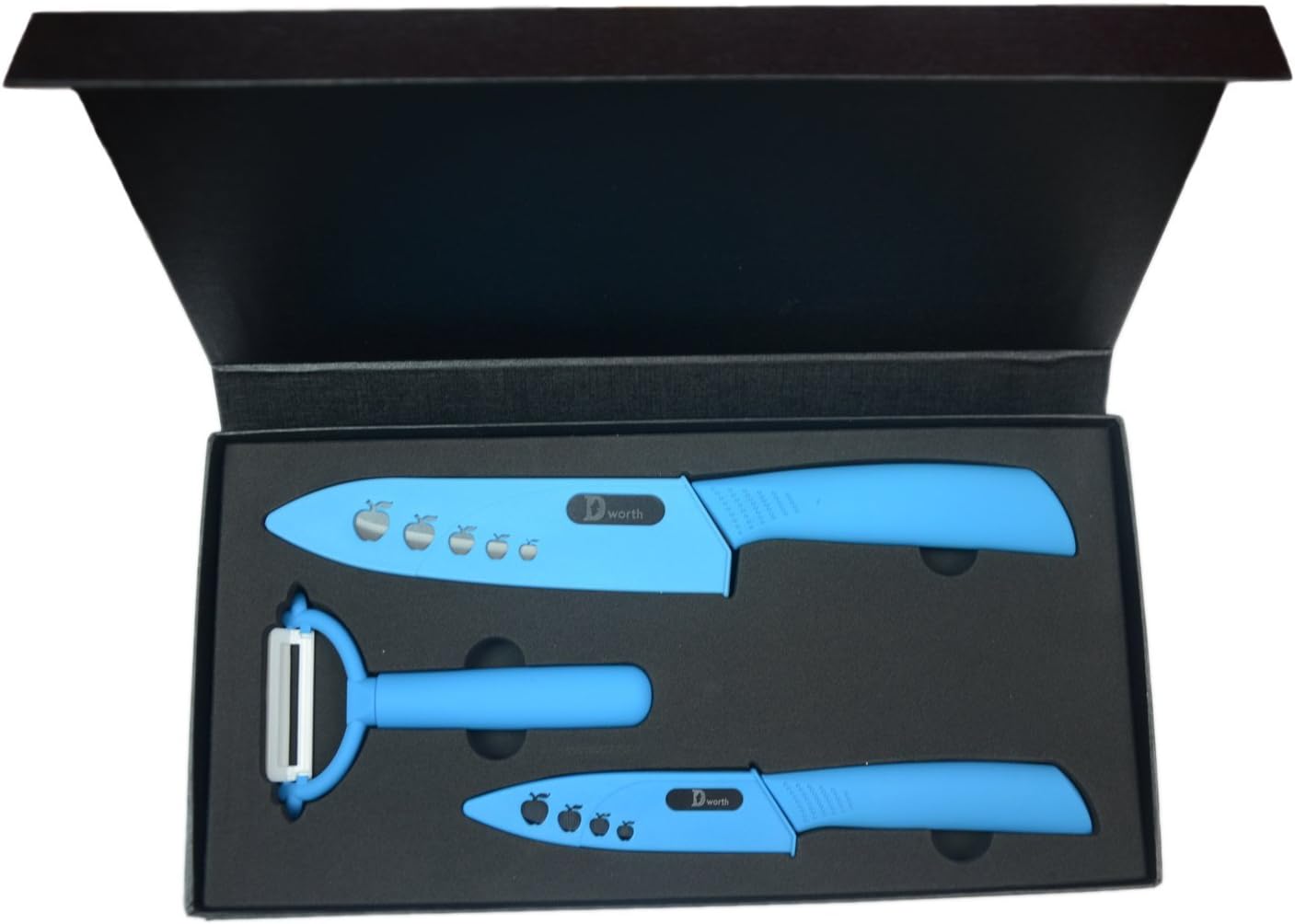 5 Piece Ceramic Knife Set , 6" Chef Knife/ 4" Vegetable Fruit Knife + Peeler , Kitchen Knives with Case (Knife Sheaths) (5, black+blue)