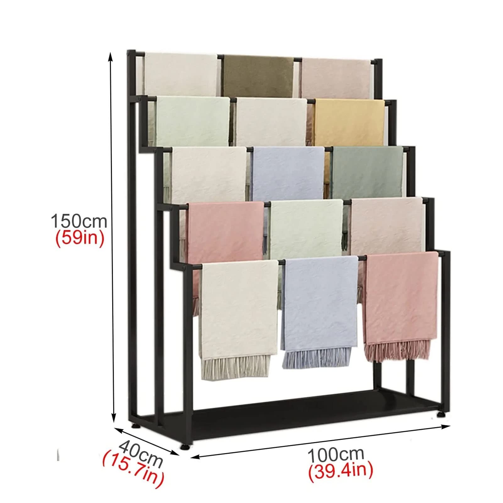 Perchero Grande con Ruedas para Bufandas, 150 Cm De Alto, De Metal, Organizador Multiusos para Bufandas, Chales, Cinturones, Corbatas, Pantalones Y Ropa,Black-Length 100cm/39.4in