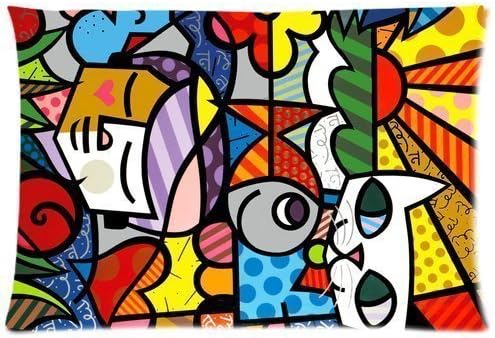 hgdsafiga Customize Funny Throw Pillows Cover Cases Romero Britto Graffiti Art Pattern 06 Cushion Pillowcases Design Standard Size 18X18 Two Sides for Kids Men Women Adults Custom Mom Dad Child Gift