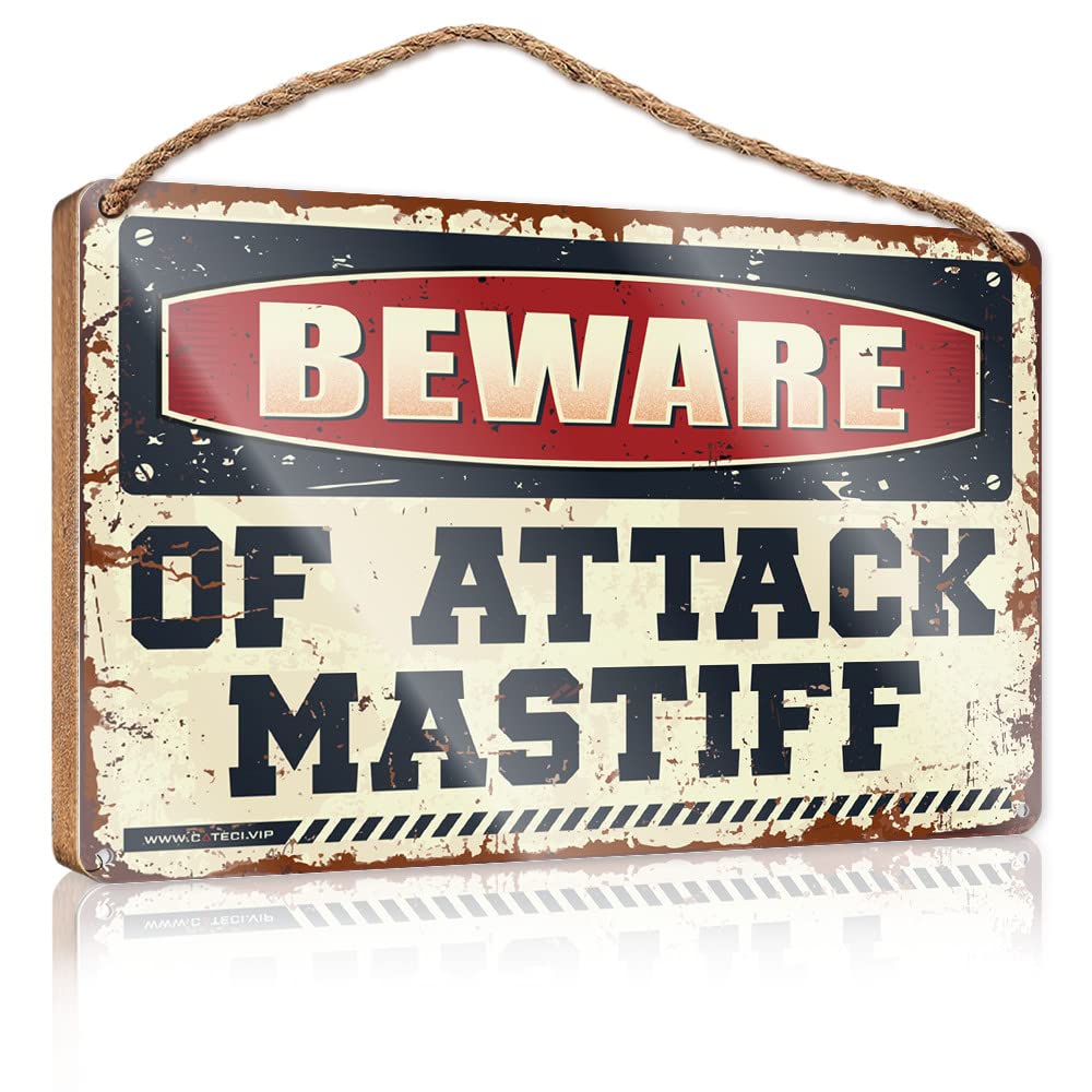 HELIOFORGE Funny Doorsign Beware Of Attack Mastiff Wooden Sign(20X30CM)