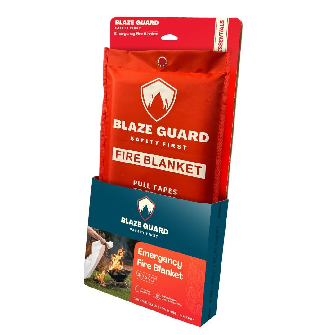 Blaze Guard Emergency Fire Blanket for Home and Kitchen - 1 Pack 40"x40" Flame Suppression Fiberglass Fire Blankets for House Camping Car Office Warehouse Emergency Survival Safety