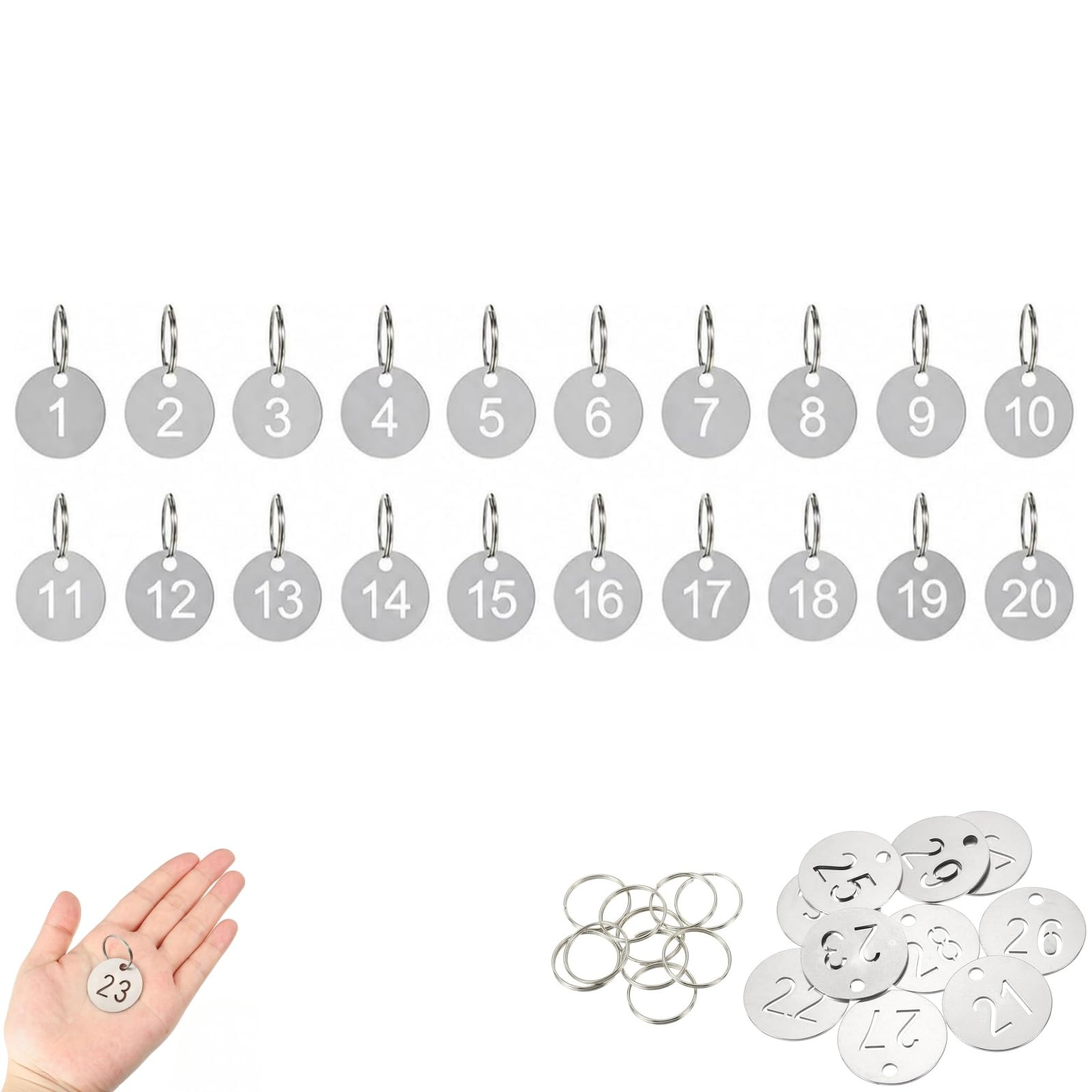 Targhette Numerate 1-100 in Acciaio Inox con Anello Portachiavi Resistenti
