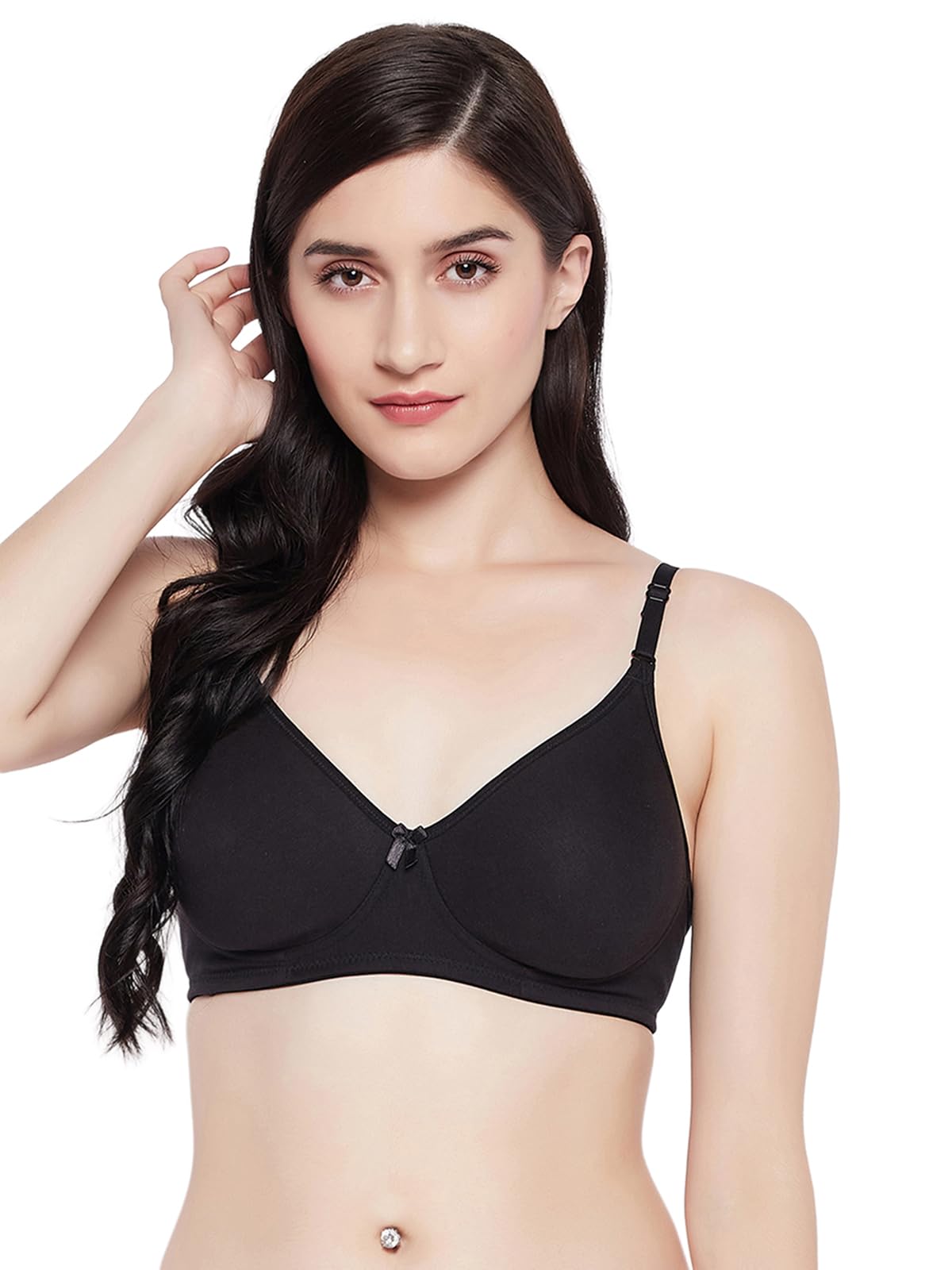 Clovia Ladies Cotton Rich Lightweight Padded Non-Wired T-Shirt Bra Black, black, 34D