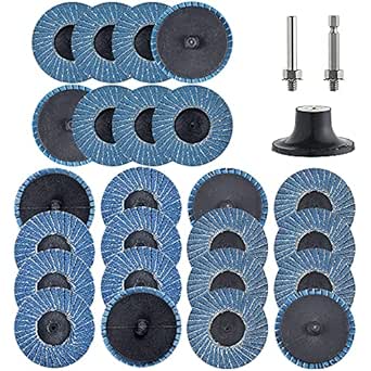 24 Pcs 2 inch Flap Discs with 1/4&#34; Holder Die Grinder Attachments T27 Zirconia Flat 36/60/80 Grit Grinding Wheels for Surface Prep