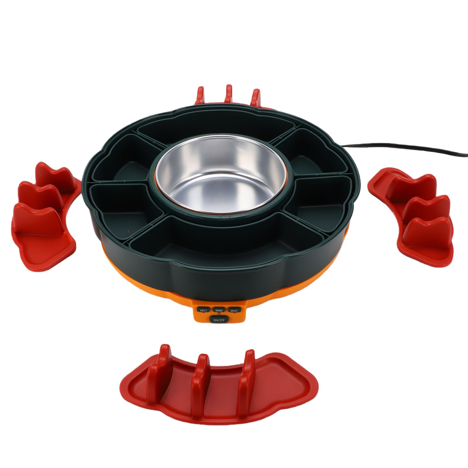 Denash Appareil à Fondue électrique, Contrôle Précis de la Température, pour Fondue au Chocolat et au Fromage, avec 6 Plateaux de Service pour Vos Soirées entre amis. (Prise européenne 220 V)