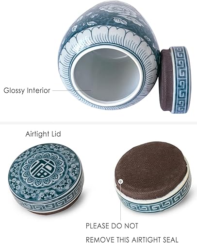 Miniatura 2 de Dahlia Bote de té de porcelana azul y blanco para té suelto, hermético Jingdezhen Tea Caddy, peonía 250 ML