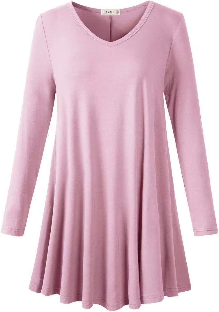 LARACE Long Sleeve Tunics Tops Plus Size for Women V Neck Loose Fit Flowy Clothing for Leggings