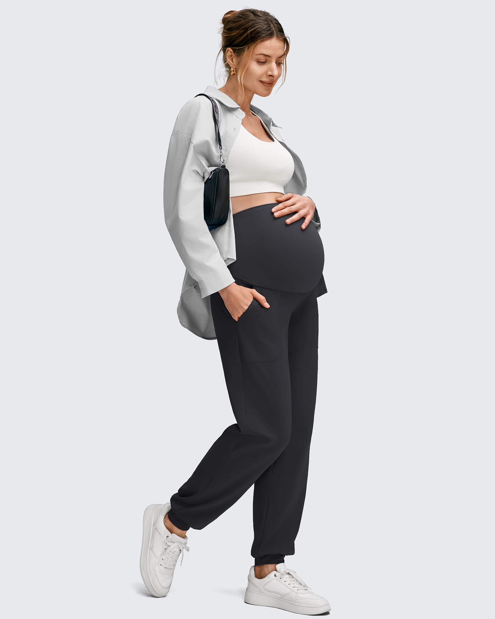 G4Free EverGoing - Pantaloni premaman elasticizzati per allenamento, da indossare sopra la pancia, con tasche