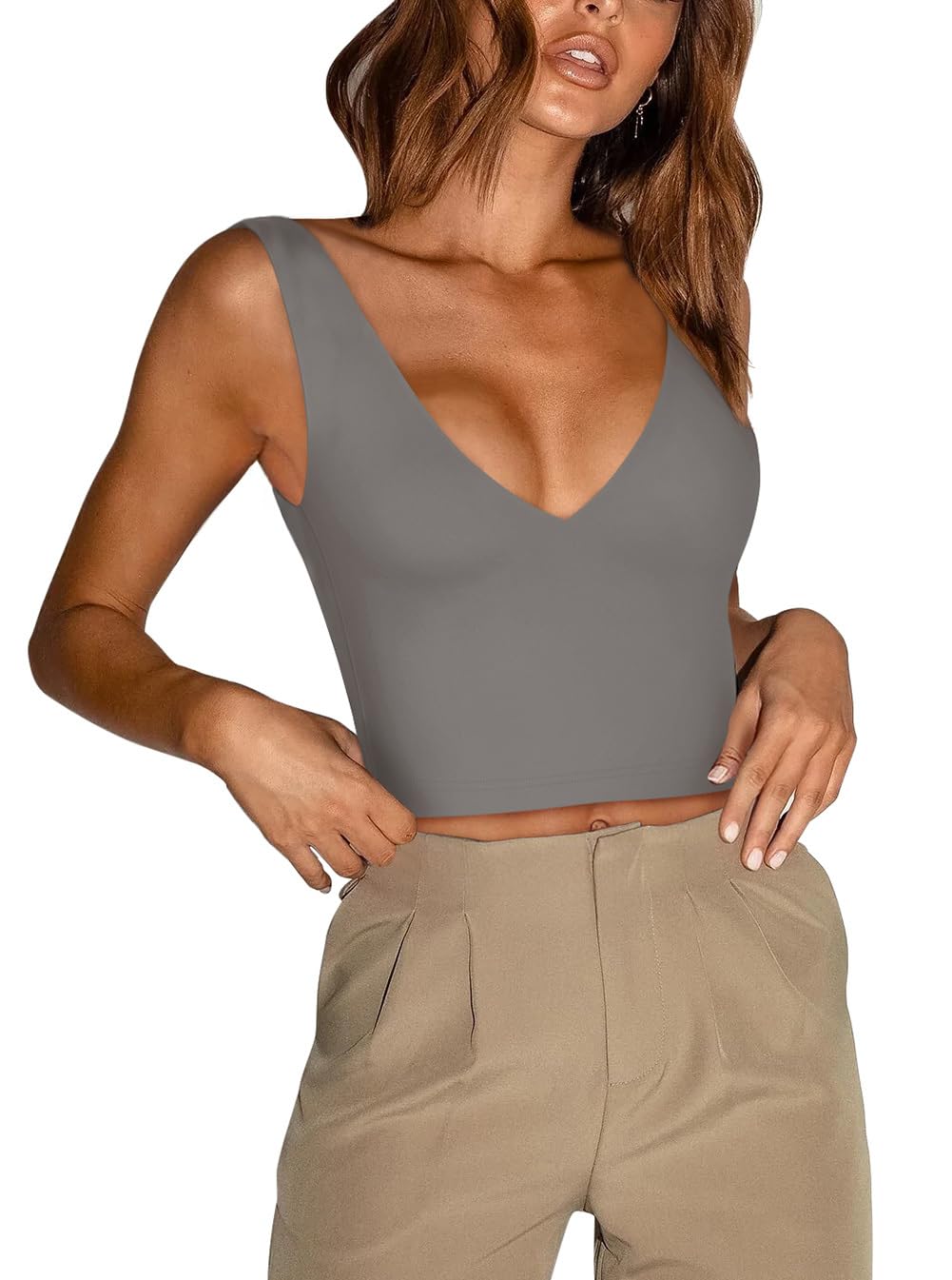 Women's Sleeveless Tank Top - Grey Crop Top, XX-Large, Summer Casual Wear