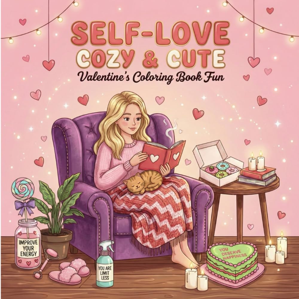 Self-Love Cozy & Cute: Valentine’s Coloring Book: 50+ Heartwarming Illustrations for Relaxation and Self-Care