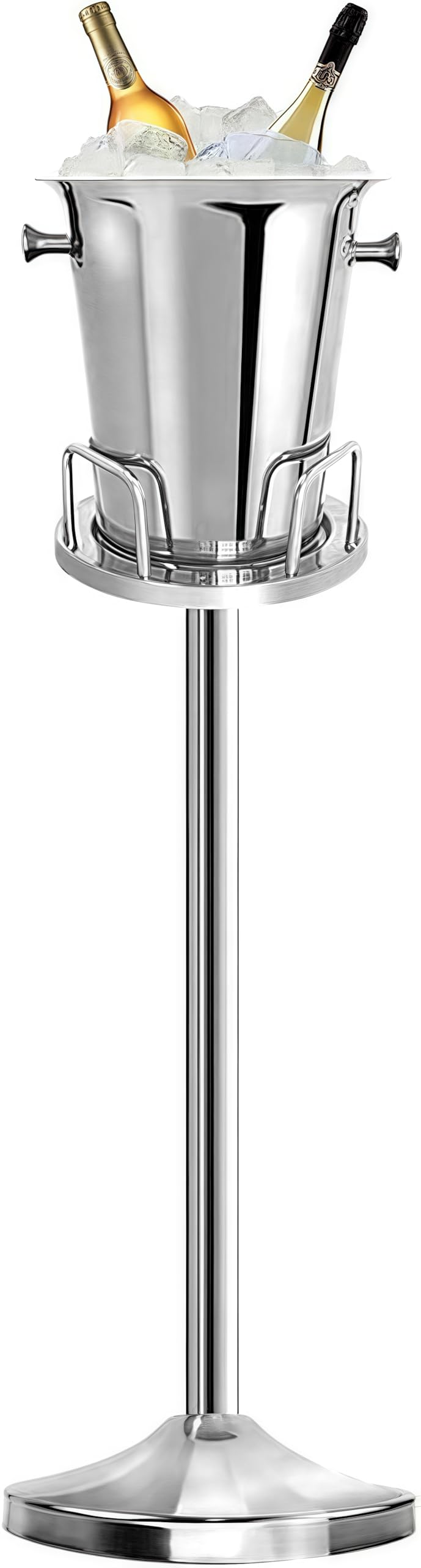 WUDLEP Silver Ice Bucket with Stand, 5L 201 Stainless Steel Champagne Cooler Chiller with Carrying Handle, Stand up Ice Bucket for Wine Beer KTV Club Bar BBQ Party