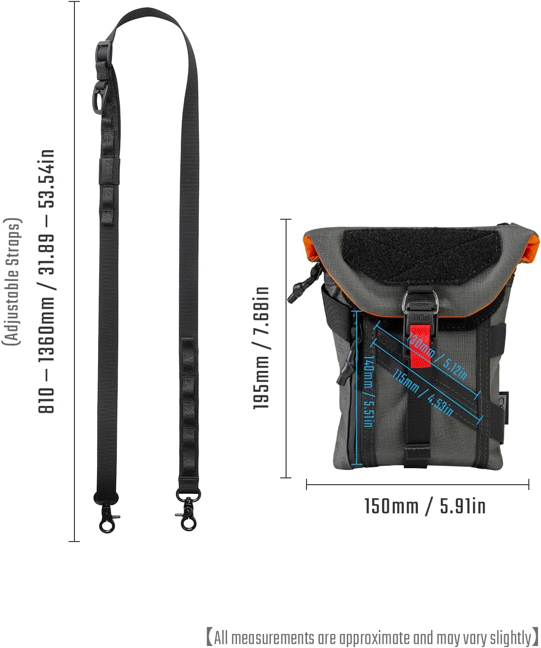 TACTICAL_GEEK EXT14 EDC Multi-Functional Bag, Organizer Pouch with RFID-Blocking Card Pocket, Lightweight Waist with Adjustable Strap, Portable Organization for Daily Use（T500 Grey）