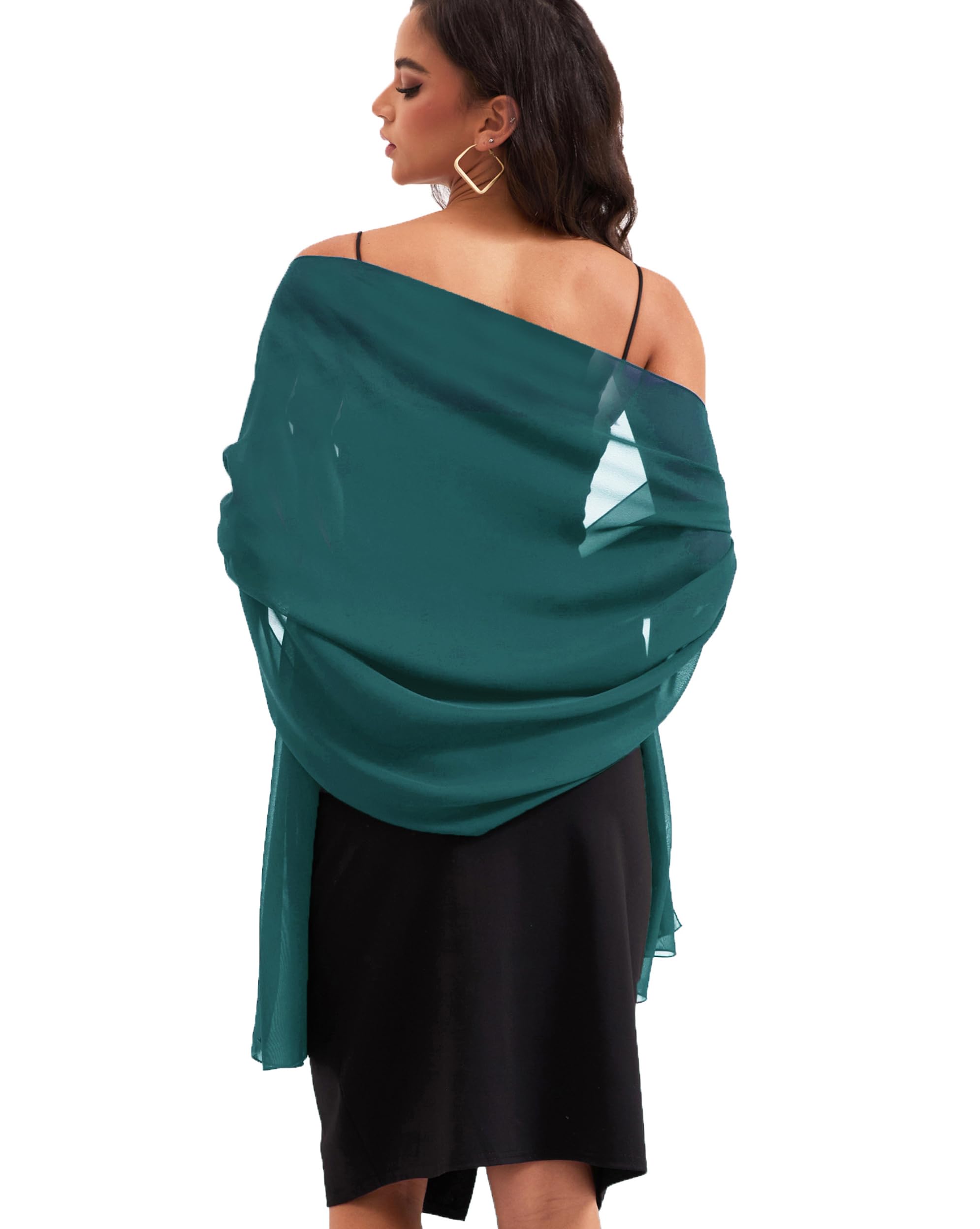 Baoqiya Chiffon Shawls Scarves Wraps for Bridal Wedding Party Evening Dress and Special Occasion Dresses, Tealgreen, Medium