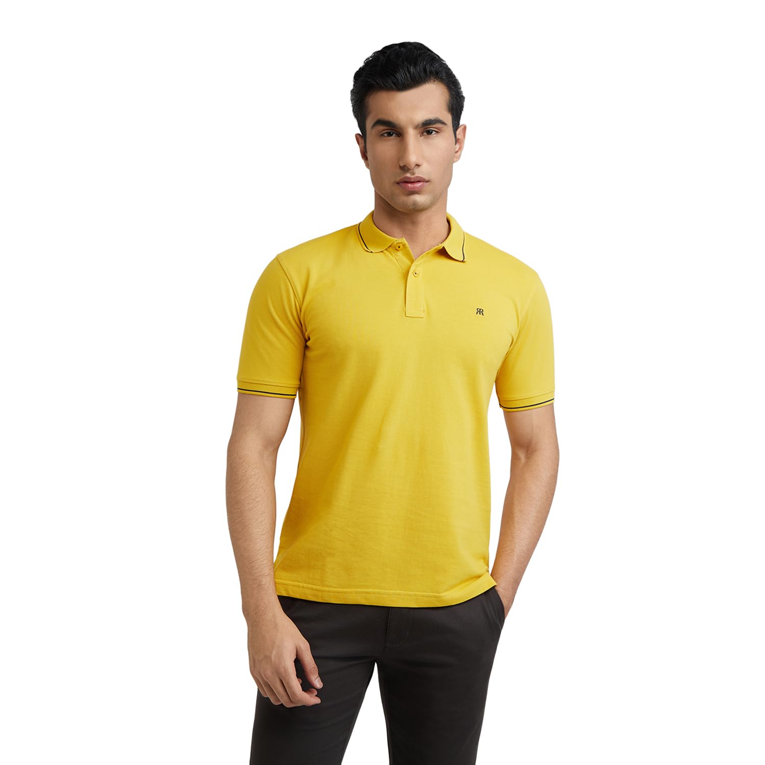 raymond Contemporary Fit Pure Cotton Solid Pattern Polo Neck Casual T-Shirt-picture-17