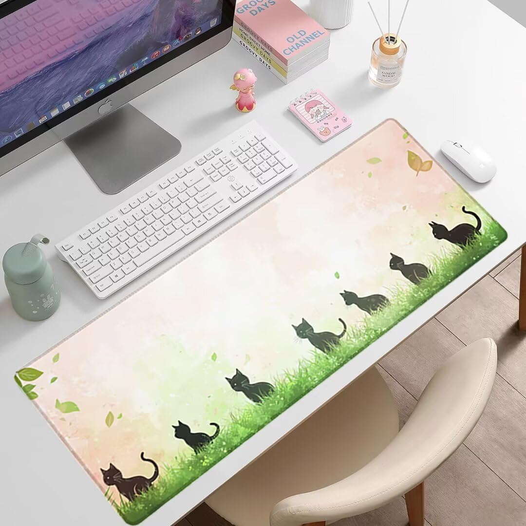 Podkładka pod mysz XXL Cat - 1400x600x3mm - Duża mata na biurko z przeszytymi krawędziami Wodoodporna antypoślizgowa do komputera, laptopa poprawia precyzję i szybkość. -36718