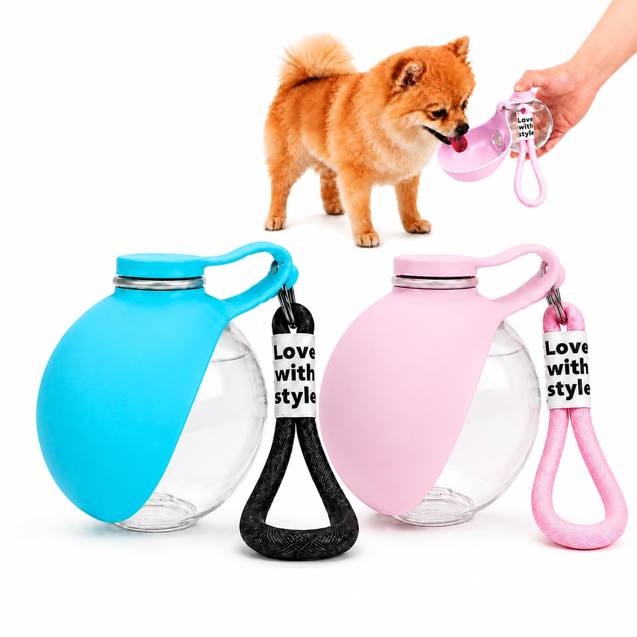 2Pcs Portable Dog Travel Water Bottle, 2 in 1 Pet Drinking Bottle with Silicone Cap Bowl, Dogs Walking Accessories for Small Medium Large Dog Cat Puppy Kitten