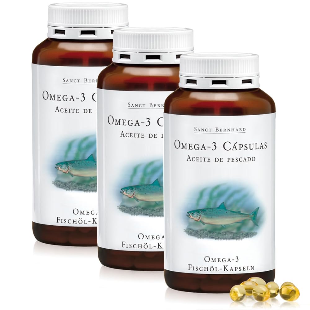 Omega-3 500mg 3x 400 Cápsulas - Aceite de Pescado natural, con Ácidos Grasos Poliinsaturados EPA, DHA y Vitamina E para reducir niveles de colesterol, Sanct Bernhard - Cebanatural