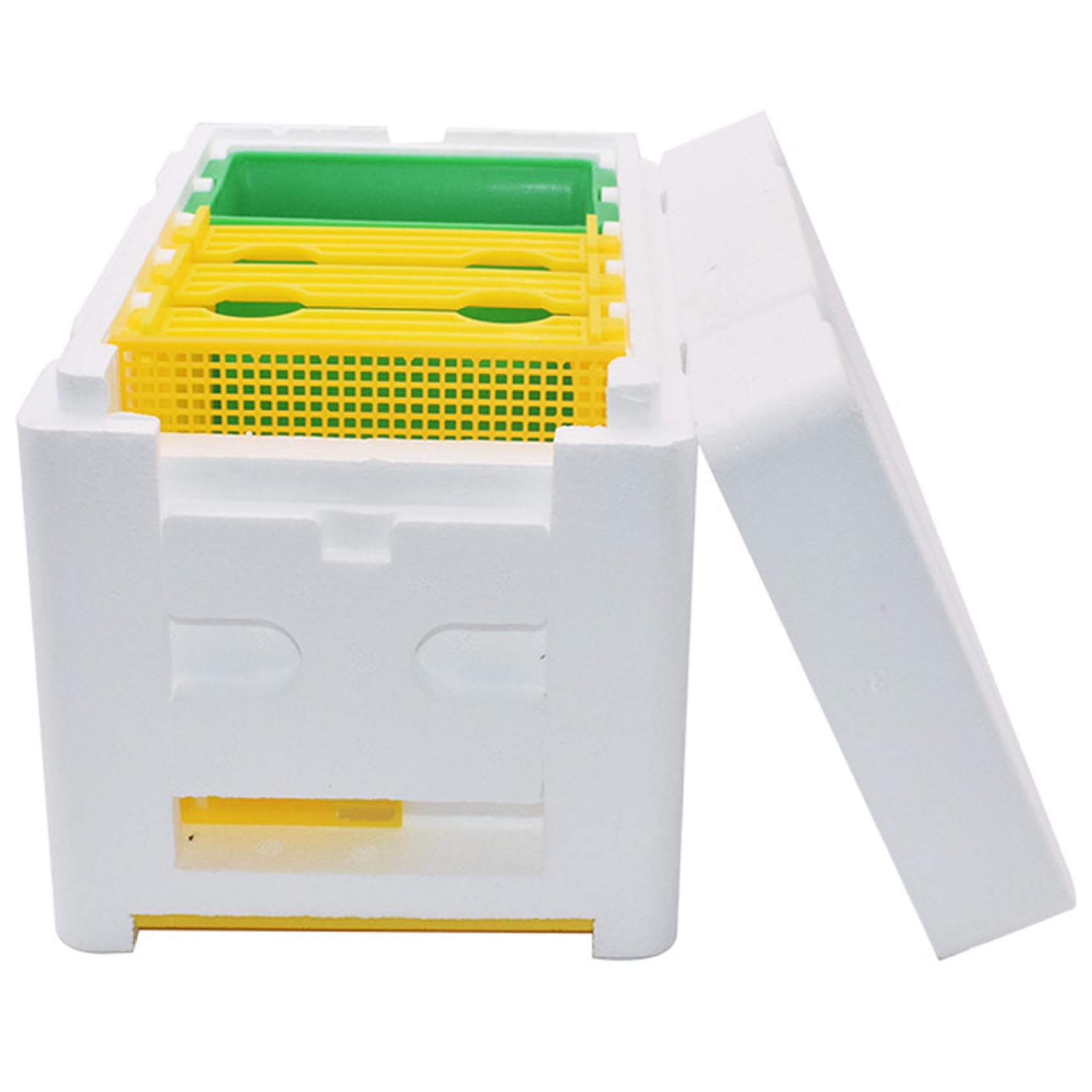Cassette per api con mangiatoia per acqua, telaio mangiatoia per alveare Mangiatoie per arnie Scatola per alveare a 3 telai con porta a griglia, mini scatola in schiuma per api, forniture