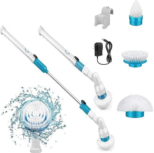 Limpiador eléctrico giratorio, 360 lavaplatos inalámbricos para bañera y azulejos, limpiador de superficies multiusos con 3 cabezales de cepillo de