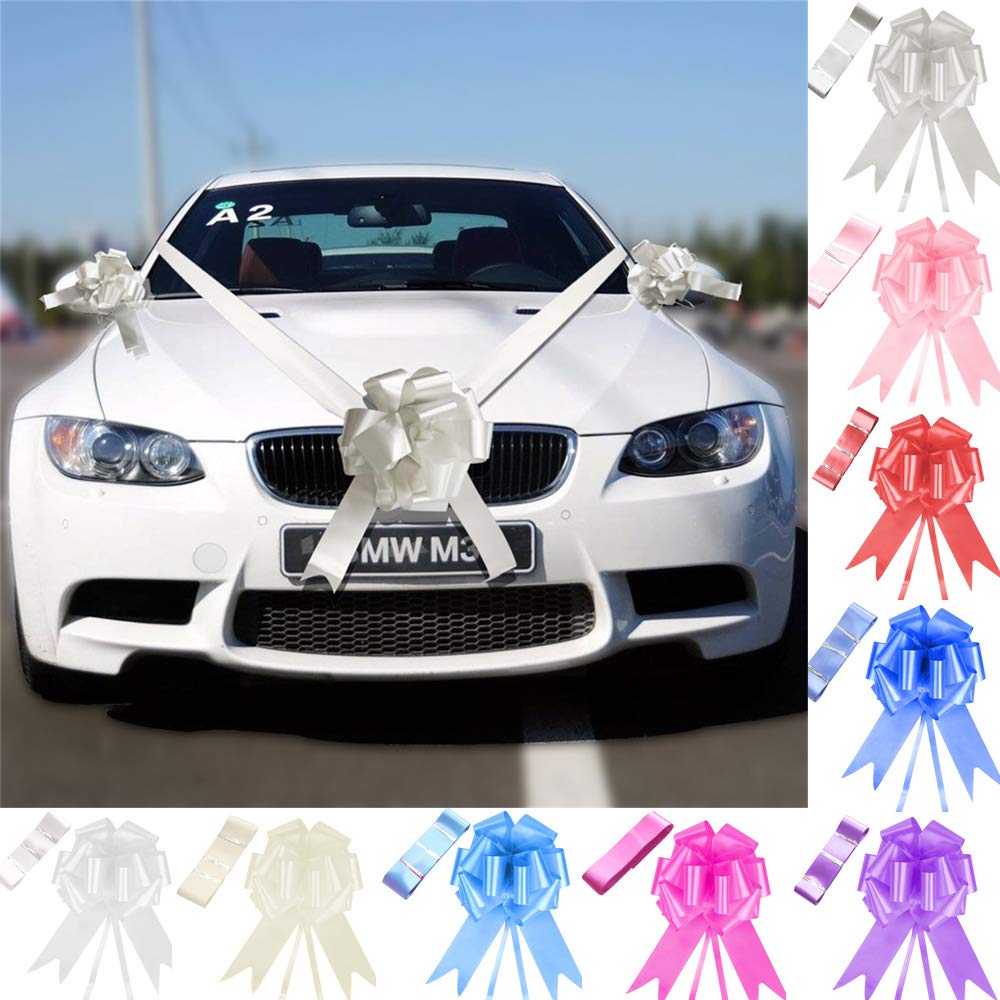 Time to Sparkle 2 Pack 3 Bows + 7M Ribbon Wedding Car Ribbon Decoration Kit Wrapping Large Bow (Silver)