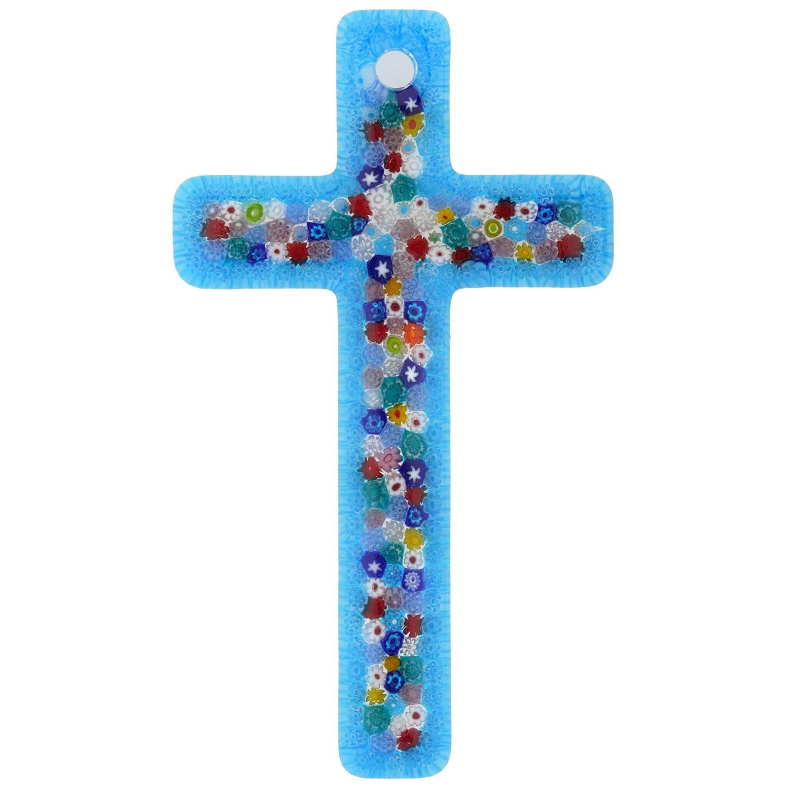 Crucifijo de pared de Murano azul, el regalo perfecto de bodas