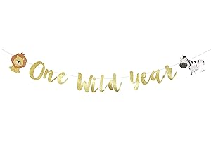 Wild One Birthday Banner, Glittering First Year Banner - Kids Safari Party Decorations