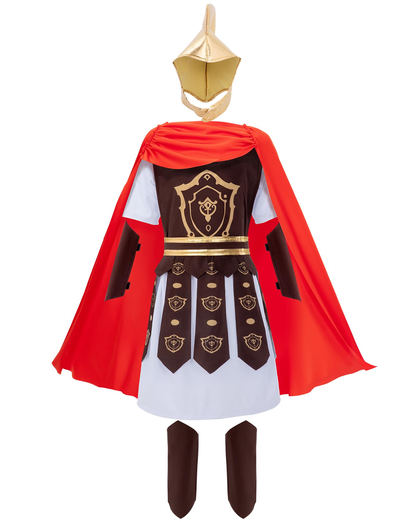 WIKITOT Roman Costume Kids, Roman Soldier Costume with Golden Helmet, Greek Costumes for Boys Age 5-13