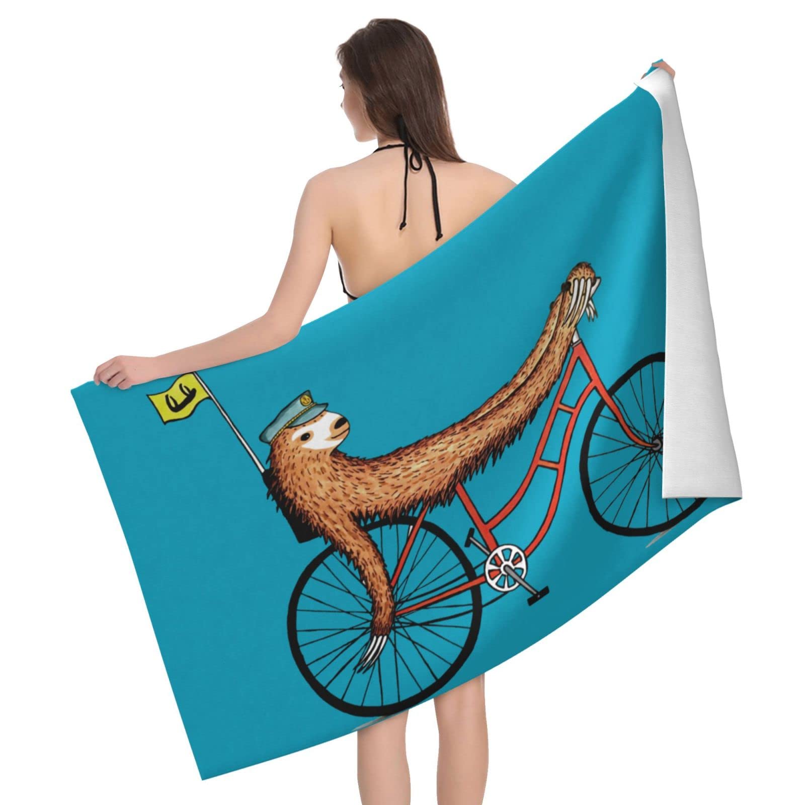 Lawenp Sloth Ride A Bike Beach Towel, Lightweight Sand Free Quick Dry Microfiber Absorbent Bath Towel for Kids, Adults, Swimming, Bath, Yoga, Pool, Travel, Camping 32"X52"