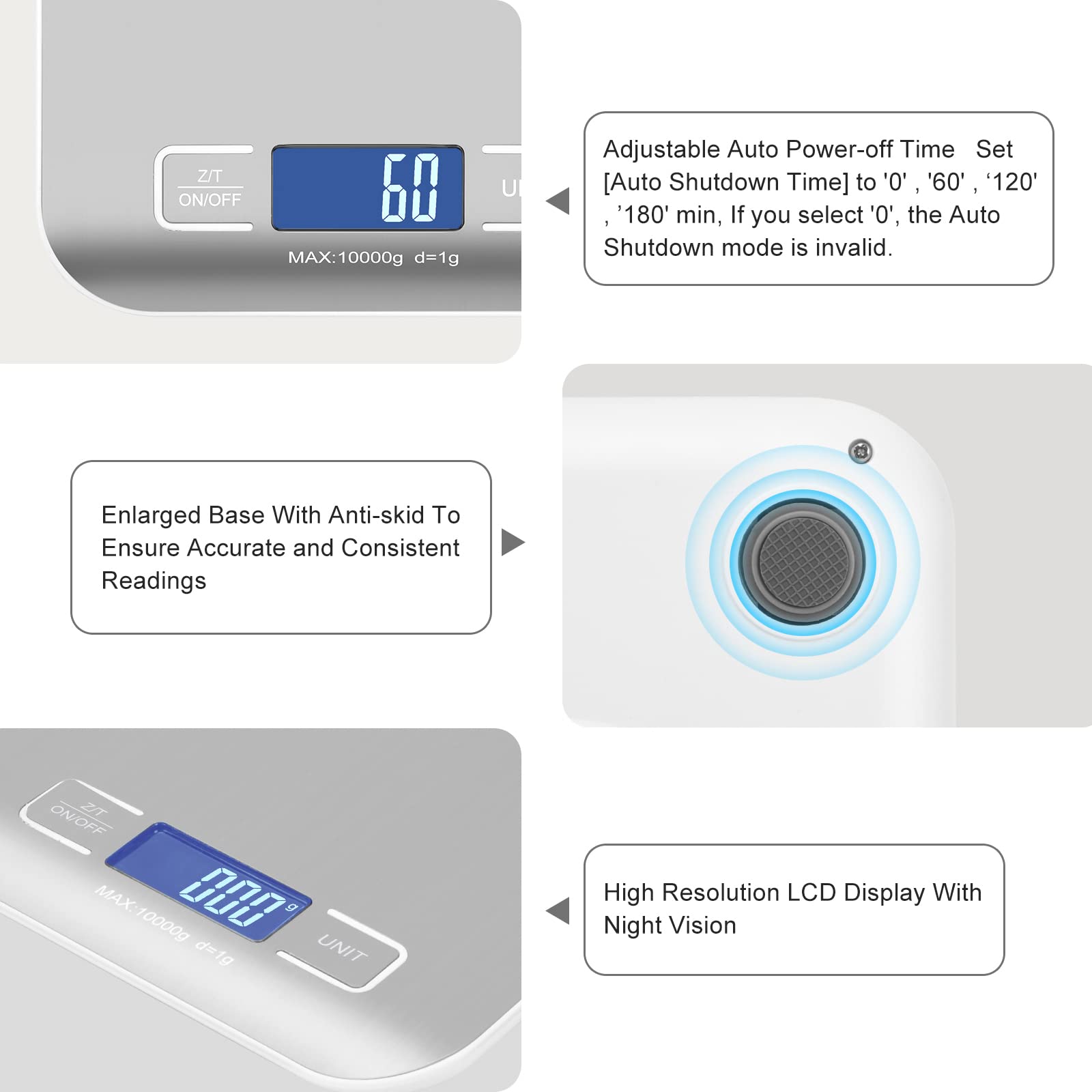 Báscula de envío digital, panel de acero inoxidable, escala postal portátil precisa de 10 kg/1 g para paquetes, pequeñas empresas, cocina, alimentos, hecha a mano, líquidos y boutique (plata)