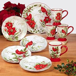 11 dinner plates set of 4 green multi color red floral casual farmhouse round piece dishwasher safe microwave  urban country home decor
