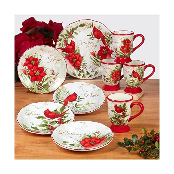 11 dinner plates set of 4 green multi color red floral casual farmhouse round piece dishwasher safe microwave  urban country home decor
