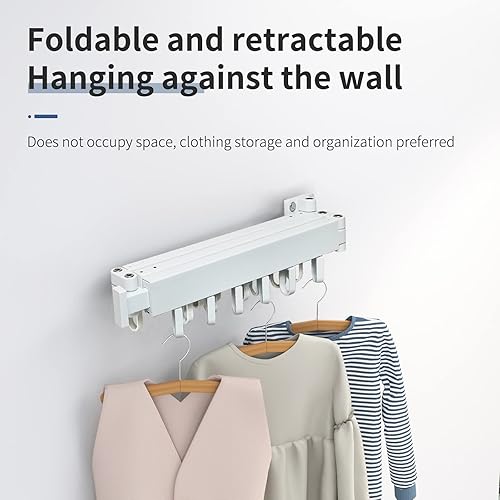 Miniatura 5 de HotMax Perchero de secado de ropa montado en la pared retráctil plegable para colgar ropa para interiores y balcón lavandería organización de ahorro